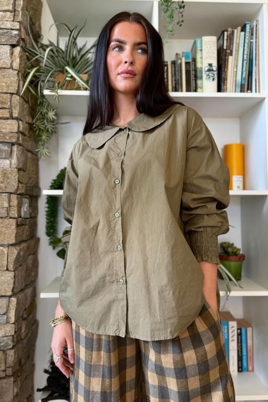 Paloma Tela Peter Pan Blouse Deep Olive